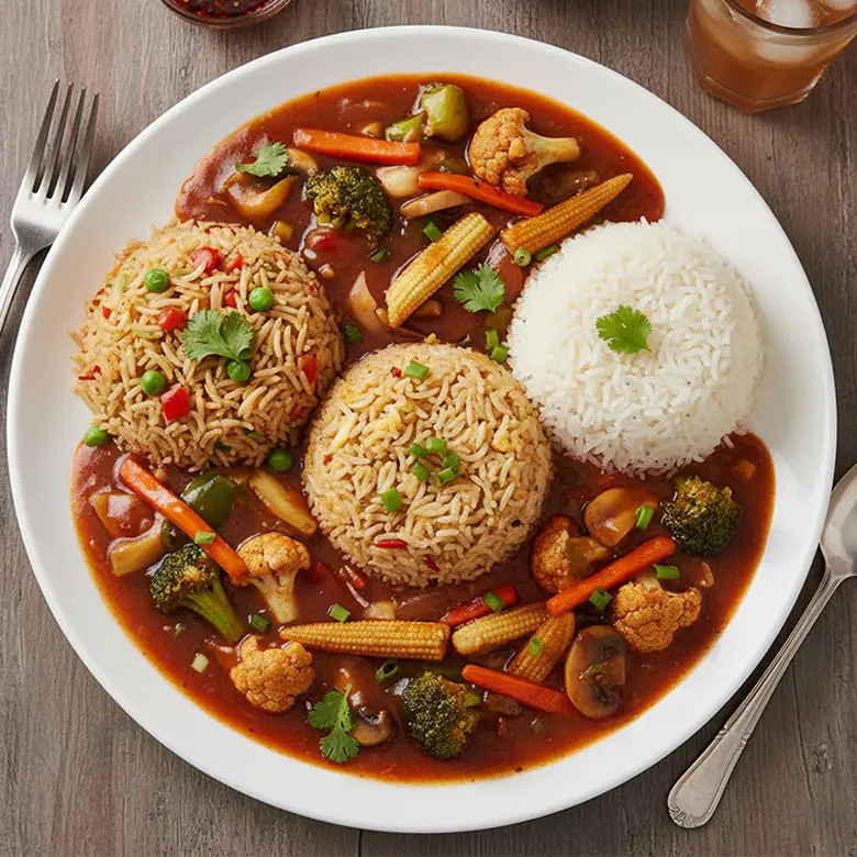 Vegetables Triple Rice with Gravy